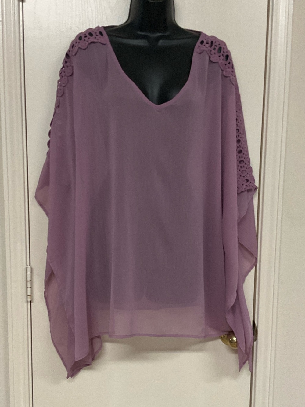 New York & Company Crochet-Shoulder Chiffon Tunic